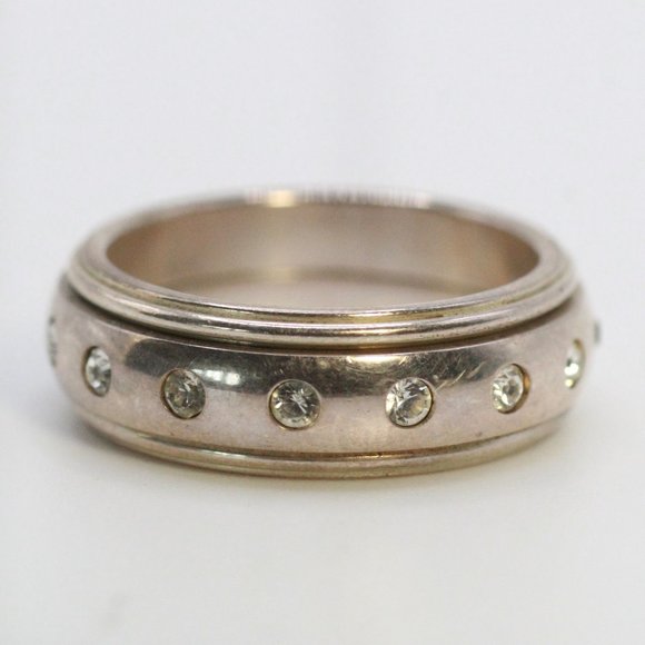STERLING SILVER CHINA SPINNER RHINESTONES MEN'S RING - Picture 2 of 4